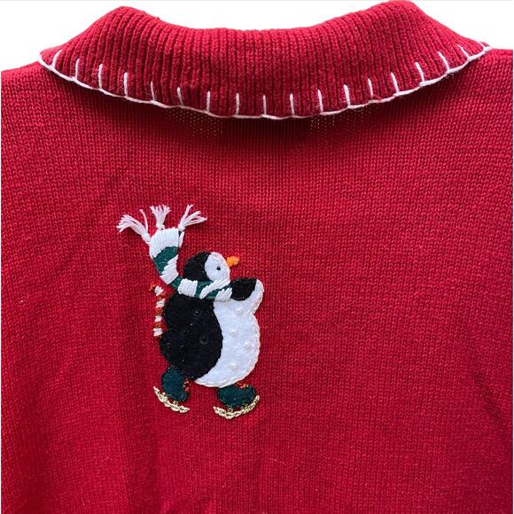 Ice Skating Penguins M Sweater Zip Front Ugly Christmas Sweater CARLY ST. CLAIRE - Picture 12 of 13